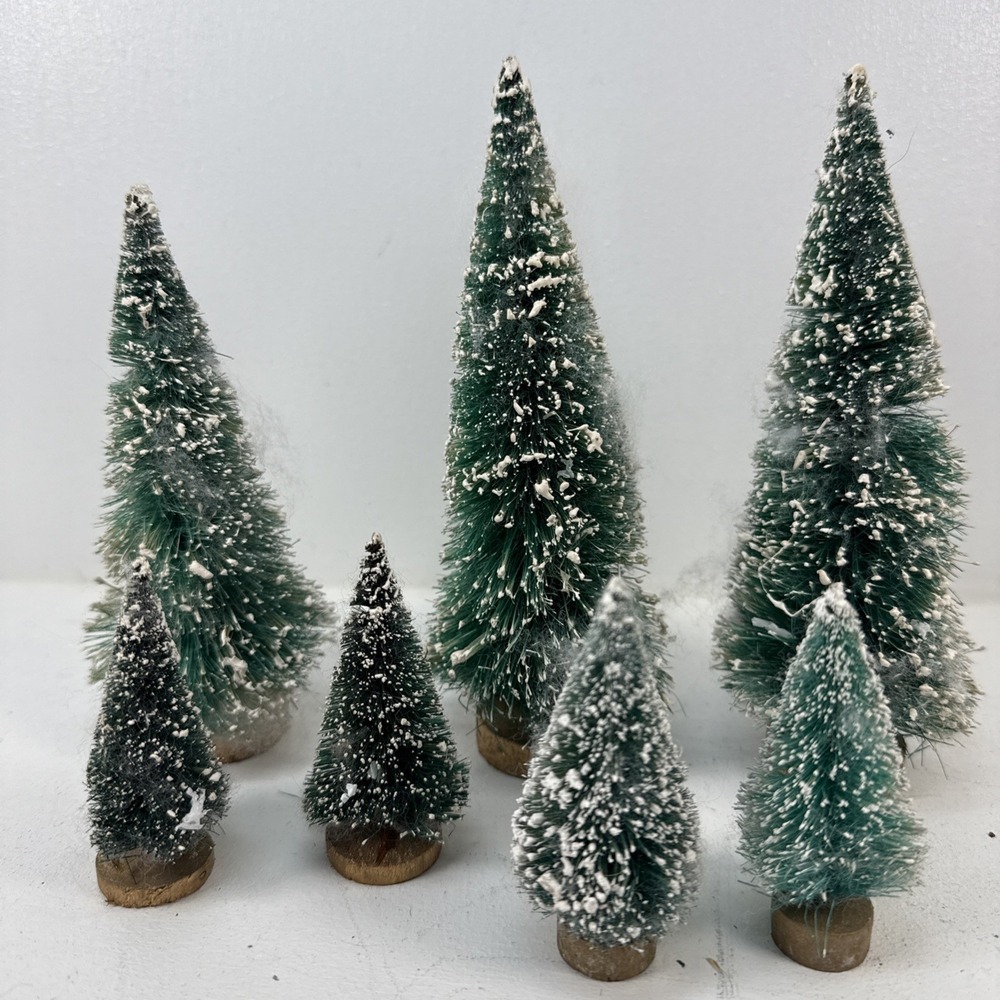 Lot Of 7 Lemax & Midwest Christmas Village 6.5" - 3" Bottle Brush Trees Flocked.